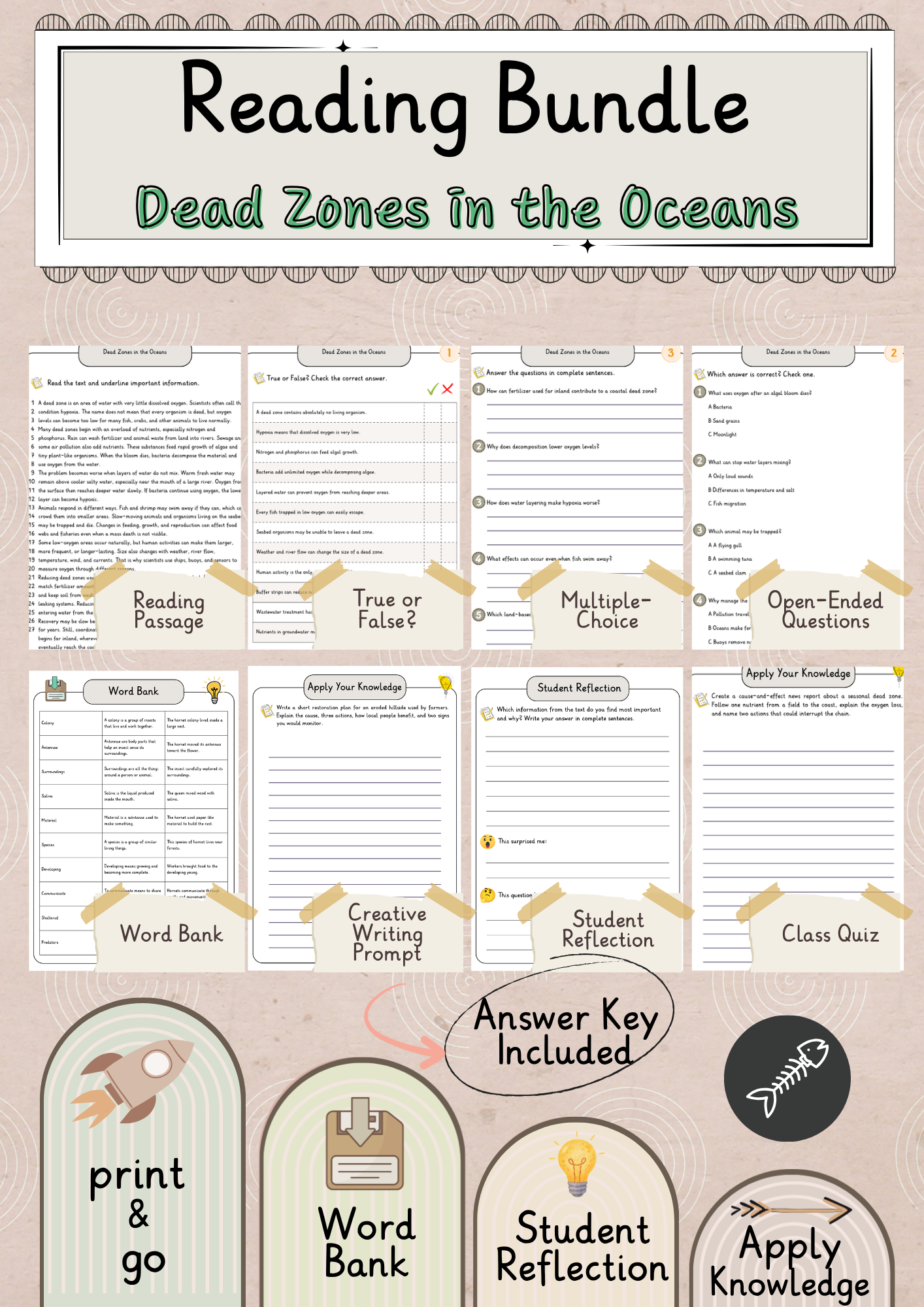 Dead Zones in the Oceans Premium Reading Comprehension Activities Bundle