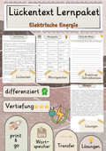 Elektrische Energie  Lückentext Vertiefung mit Wortspeicher und Transferaufgabe + Lösungen