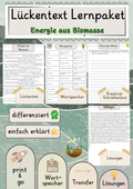 Energie aus Biomasse Lückentext mit Wortspeicher und Transferaufgabe + Lösungen einfach erklärt
