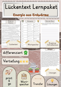Energie aus Erdwärme  Lückentext Vertiefung mit Wortspeicher und Transferaufgabe + Lösungen