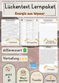 Energie aus Wasser  Lückentext Vertiefung mit Wortspeicher und Transferaufgabe + Lösungen