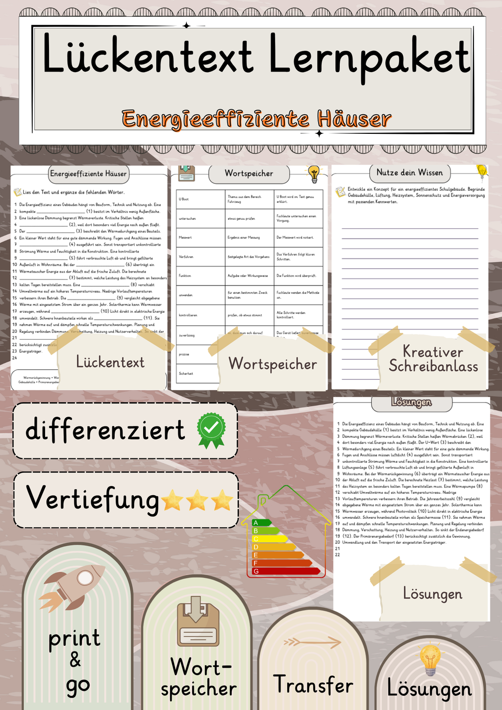 Energieeffiziente Häuser  Lückentext Vertiefung mit Wortspeicher und Transferaufgabe + Lösungen  (1)