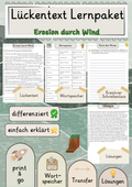 Erosion durch Wind Lückentext mit Wortspeicher und Transferaufgabe + Lösungen einfach erklärt